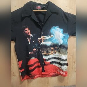 Retro Black Scarface Graphic Button-Up  DragonFly Clothing Company